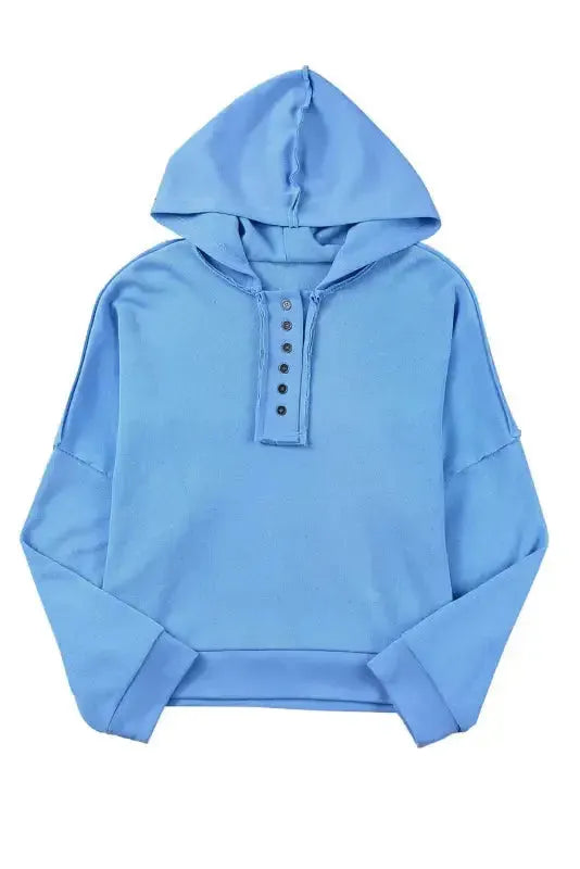 Khaki Casual Button Solid Patchwork Trim Hoodie - Fashionfitz