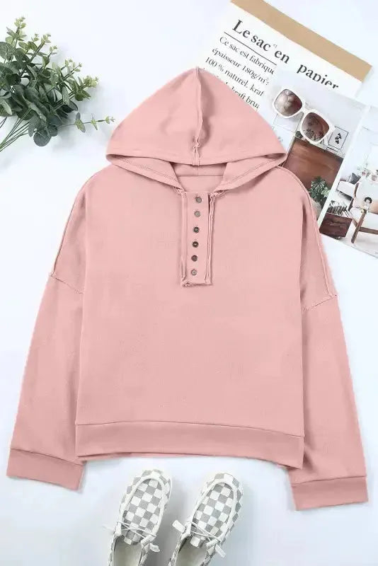 Khaki Casual Button Solid Patchwork Trim Hoodie - Fashionfitz