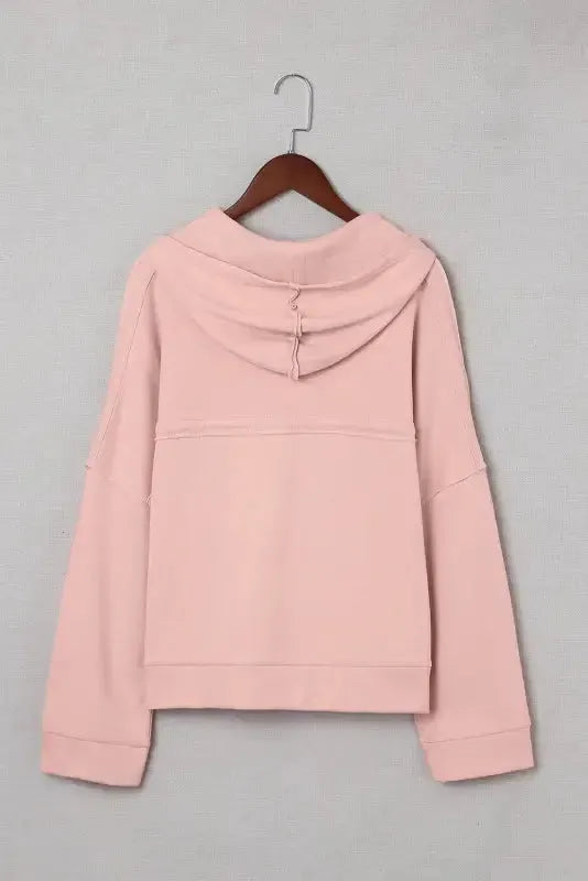 Khaki Casual Button Solid Patchwork Trim Hoodie - Fashionfitz