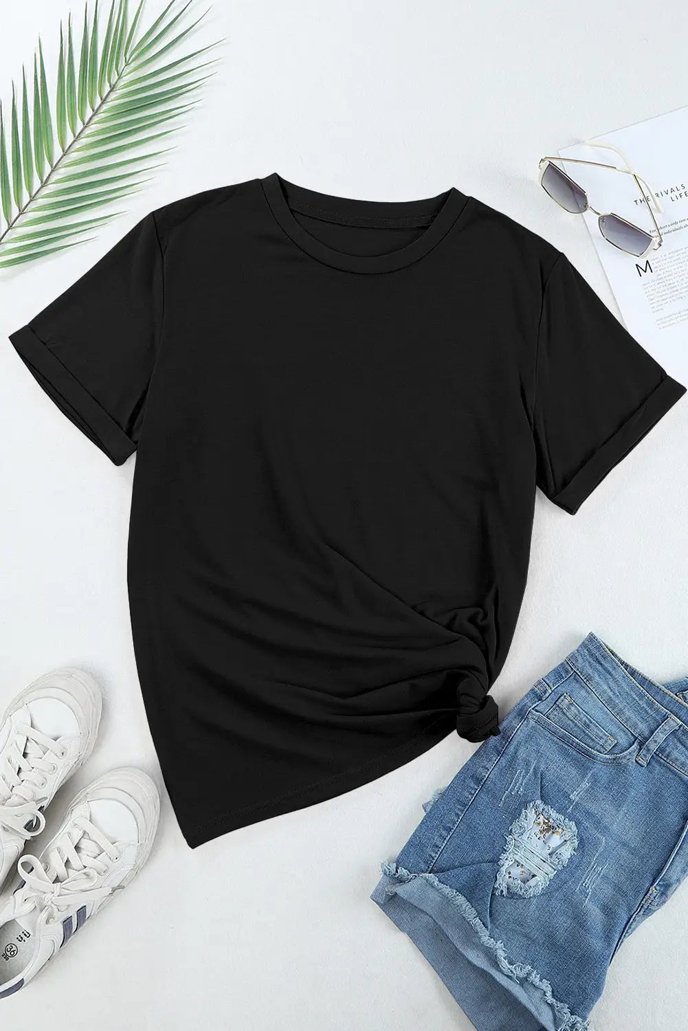 Khaki casual plain crew neck tee - t-shirts