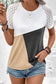 Khaki color block lace patchwork short sleeve t shirt - t-shirts