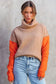 Sweaters & cardigans khaki color block turtle neck drop