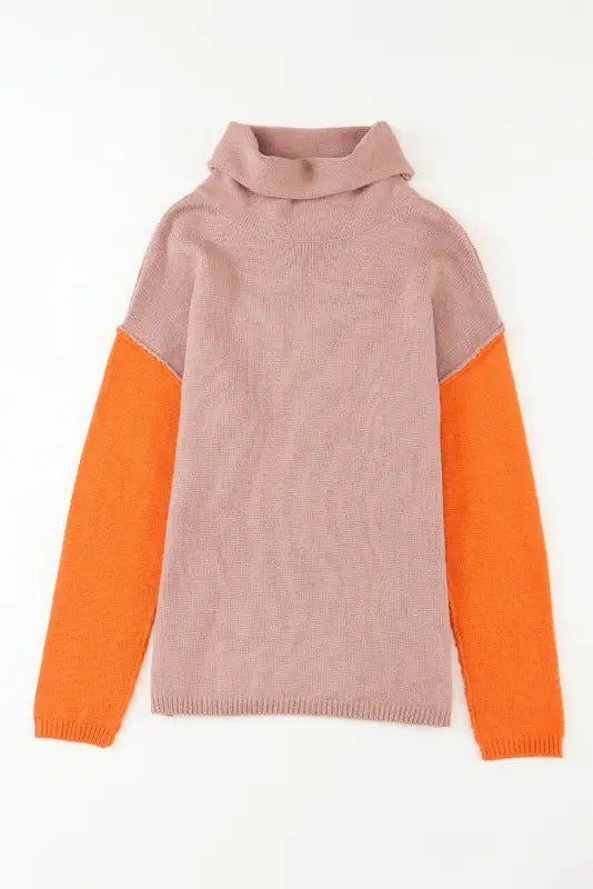 Sweaters & cardigans khaki color block turtle neck drop