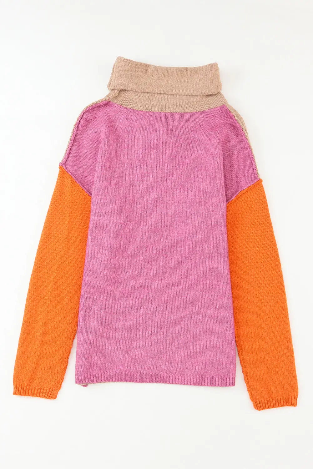 Khaki color block turtle neck drop shoulder knit sweater - sweaters & cardigans