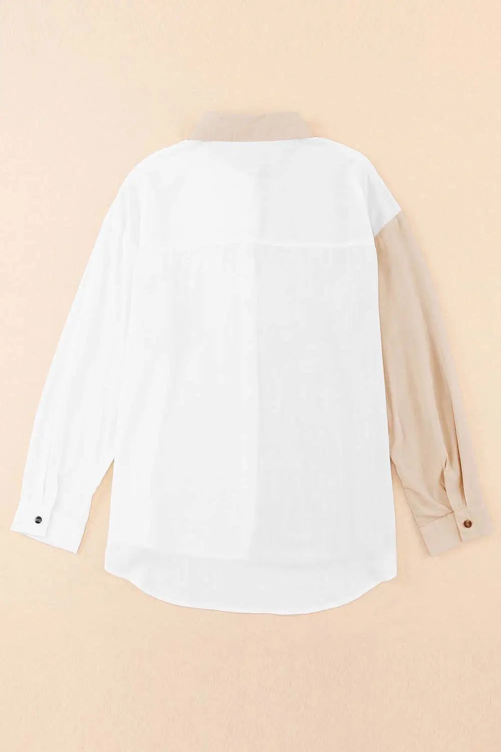 Khaki colorblock buttons shirt-collar long sleeve pocket blouse - tops