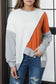 Khaki colorblock stitching irregular hem long sleeve top - tops