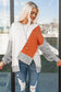 Khaki colorblock stitching irregular hem long sleeve top - tops