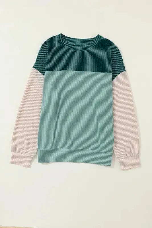 Khaki Corded 2pcs Colorblock Pullover and Pants Outfit - Fashionfitz