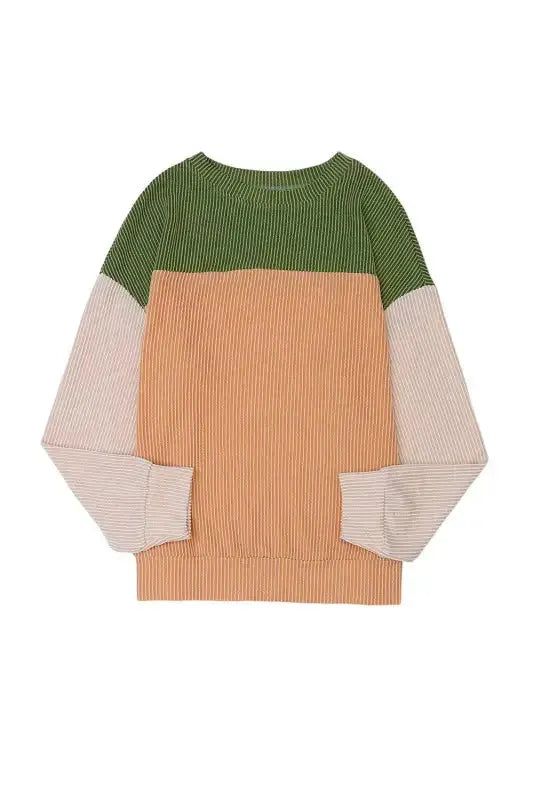 Khaki Corded 2pcs Colorblock Pullover and Pants Outfit - Fashionfitz