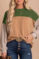 Khaki Corded 2pcs Colorblock Pullover and Pants Outfit - Fashionfitz