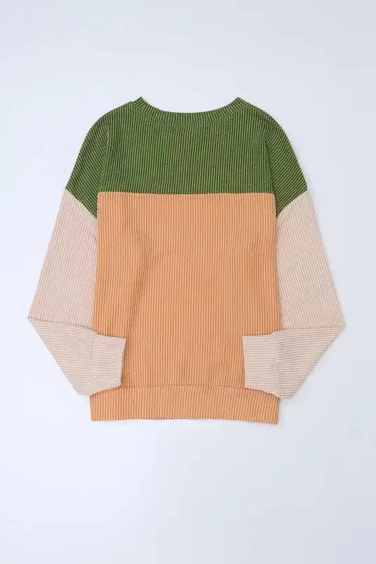 Khaki Corded 2pcs Colorblock Pullover and Pants Outfit - Fashionfitz