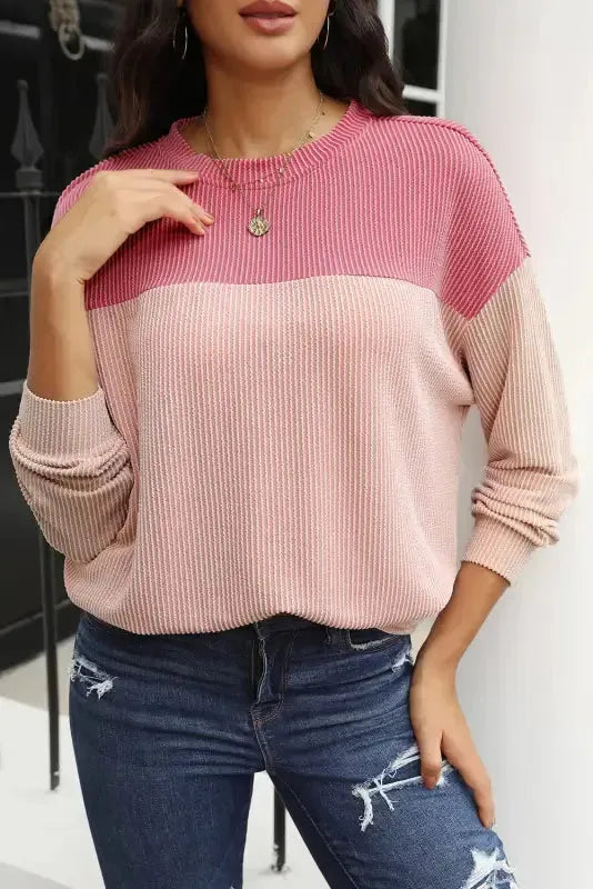 Khaki Corded 2pcs Colorblock Pullover and Pants Outfit - Fashionfitz