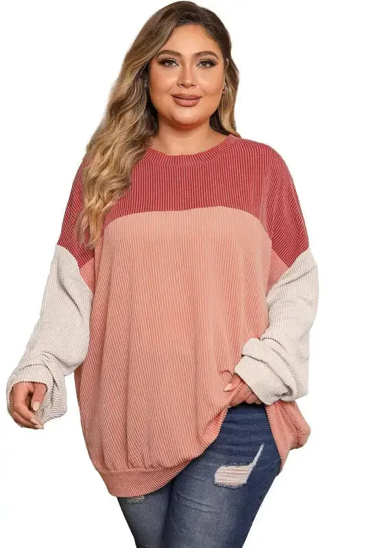 Khaki Corded 2pcs Colorblock Pullover and Pants Outfit - Fashionfitz