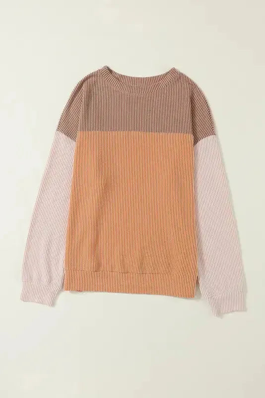 Khaki Corded 2pcs Colorblock Pullover and Pants Outfit - Fashionfitz