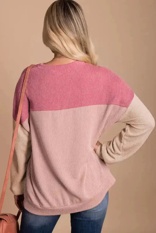 Khaki Corded 2pcs Colorblock Pullover and Pants Outfit - Fashionfitz