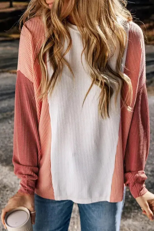 Khaki Corded 2pcs Colorblock Pullover and Pants Outfit - Fashionfitz