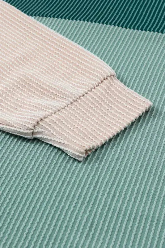 Khaki Corded 2pcs Colorblock Pullover and Pants Outfit - Fashionfitz