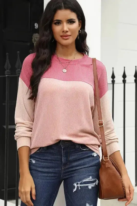 Khaki Corded 2pcs Colorblock Pullover and Pants Outfit - Fashionfitz