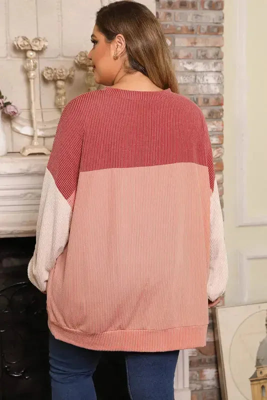 Khaki Corded 2pcs Colorblock Pullover and Pants Outfit - Fashionfitz