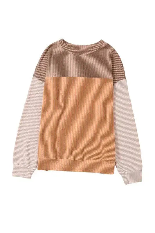 Khaki Corded 2pcs Colorblock Pullover and Pants Outfit - Fashionfitz