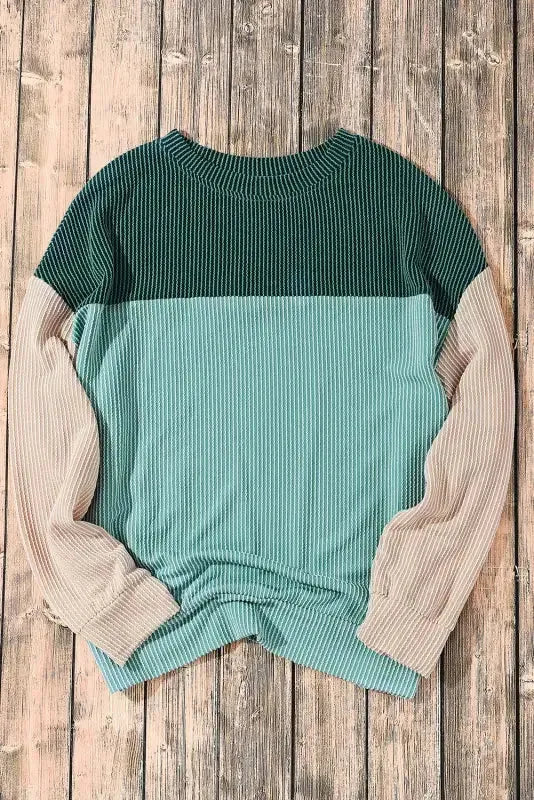 Khaki Corded 2pcs Colorblock Pullover and Pants Outfit - Fashionfitz