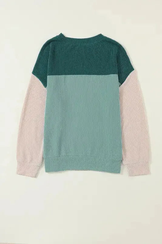 Khaki Corded 2pcs Colorblock Pullover and Pants Outfit - Fashionfitz