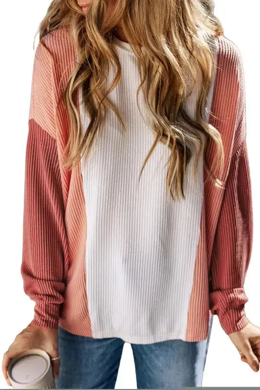 Khaki Corded 2pcs Colorblock Pullover and Pants Outfit - Fashionfitz