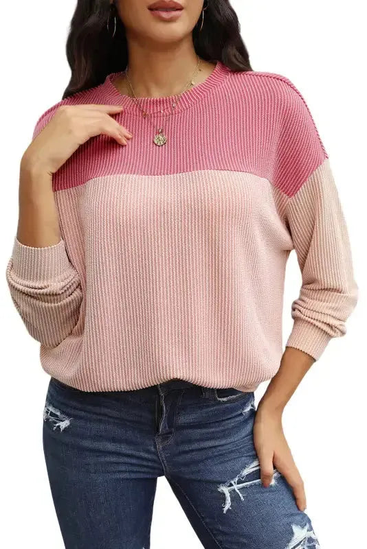 Khaki Corded 2pcs Colorblock Pullover and Pants Outfit - Fashionfitz