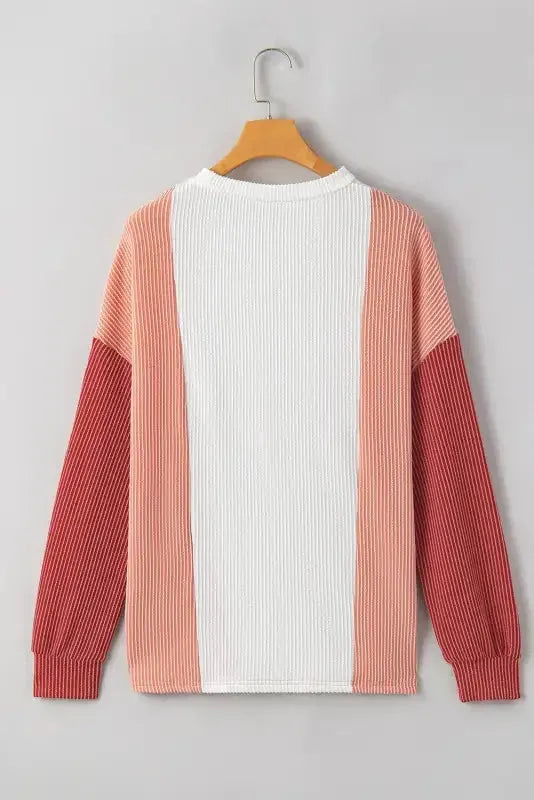Khaki Corded 2pcs Colorblock Pullover and Pants Outfit - Fashionfitz
