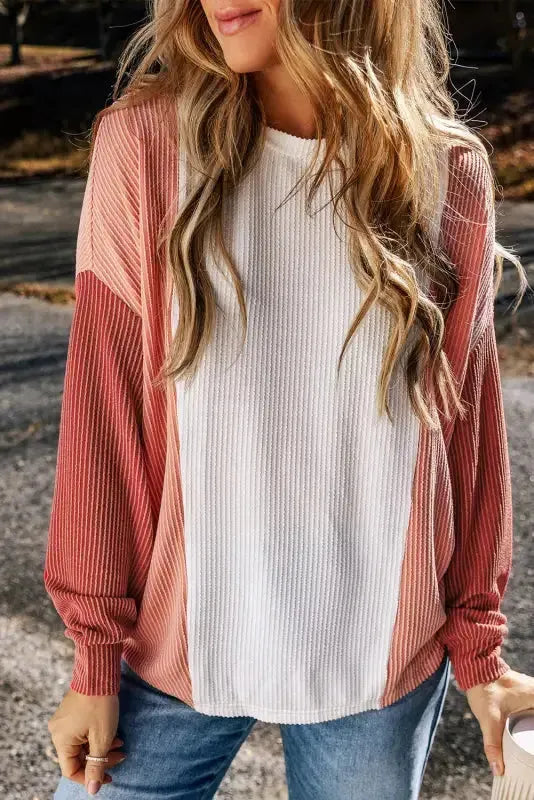 Khaki Corded 2pcs Colorblock Pullover and Pants Outfit - Fashionfitz