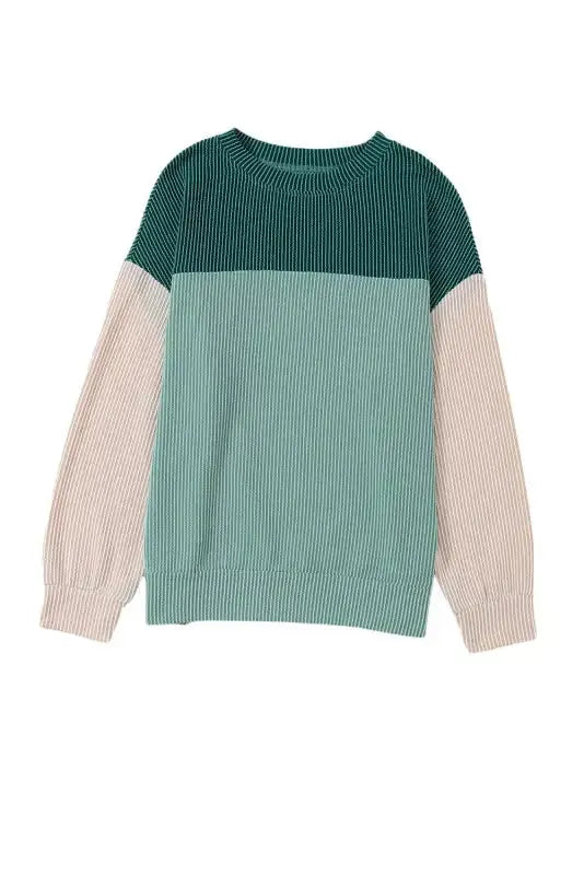 Khaki Corded 2pcs Colorblock Pullover and Pants Outfit - Fashionfitz