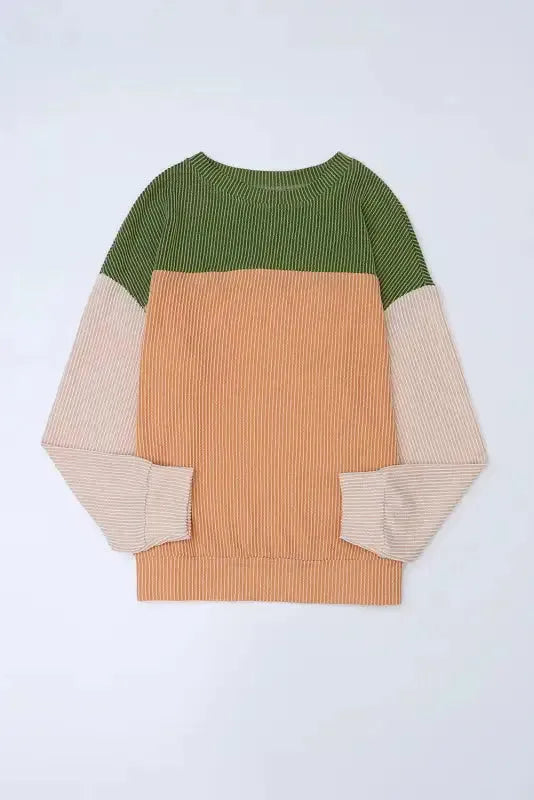 Khaki Corded 2pcs Colorblock Pullover and Pants Outfit - Fashionfitz