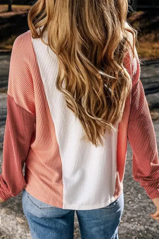Khaki Corded 2pcs Colorblock Pullover and Pants Outfit - Fashionfitz