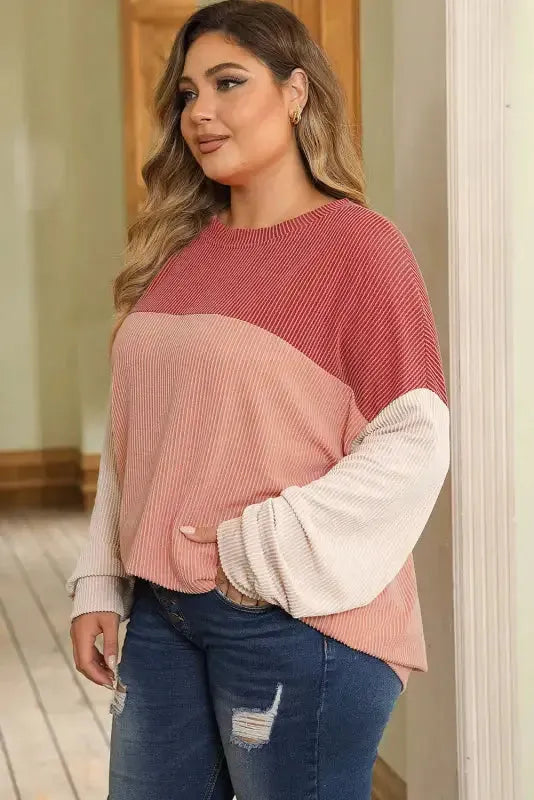 Khaki Corded 2pcs Colorblock Pullover and Pants Outfit - Fashionfitz