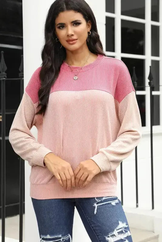 Khaki Corded 2pcs Colorblock Pullover and Pants Outfit - Fashionfitz
