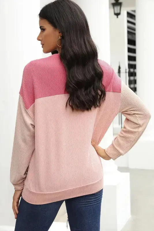Khaki Corded 2pcs Colorblock Pullover and Pants Outfit - Fashionfitz