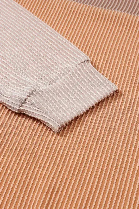 Khaki Corded 2pcs Colorblock Pullover and Pants Outfit - Fashionfitz