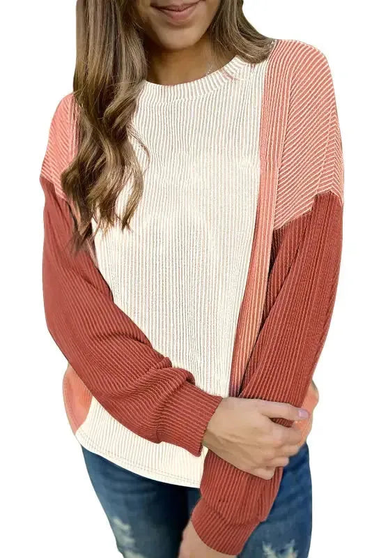 Khaki Corded 2pcs Colorblock Pullover and Pants Outfit - Fashionfitz