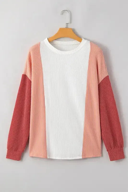 Khaki Corded 2pcs Colorblock Pullover and Pants Outfit - Fashionfitz