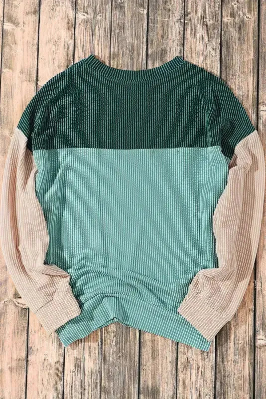 Khaki Corded 2pcs Colorblock Pullover and Pants Outfit - Fashionfitz