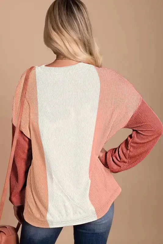 Khaki Corded 2pcs Colorblock Pullover and Pants Outfit - Fashionfitz