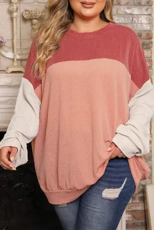 Khaki Corded 2pcs Colorblock Pullover and Pants Outfit - Fashionfitz