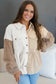 Khaki Corduroy Colorblock Button up Loose Shacket - Fashionfitz