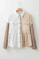 Khaki Corduroy Colorblock Button up Loose Shacket - Fashionfitz