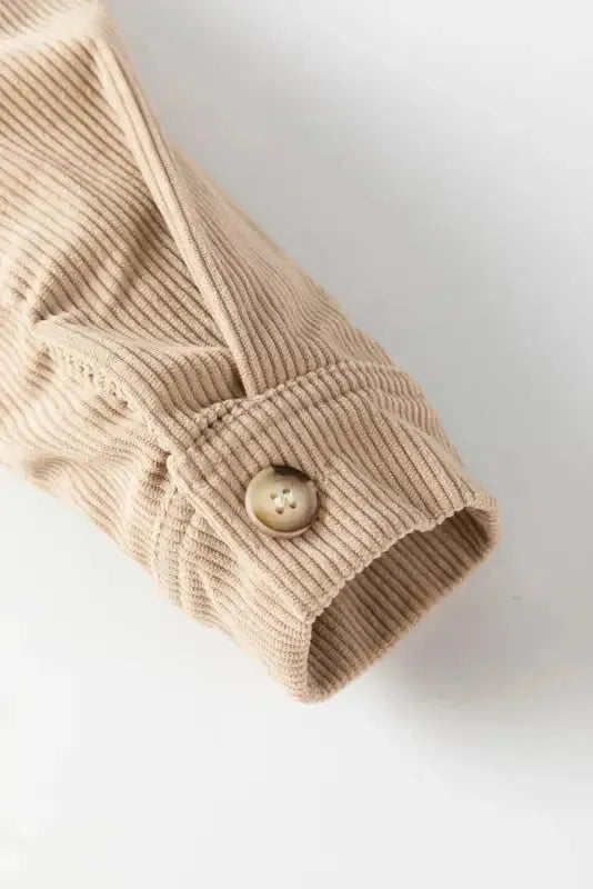 Khaki Corduroy Colorblock Button up Loose Shacket - Fashionfitz