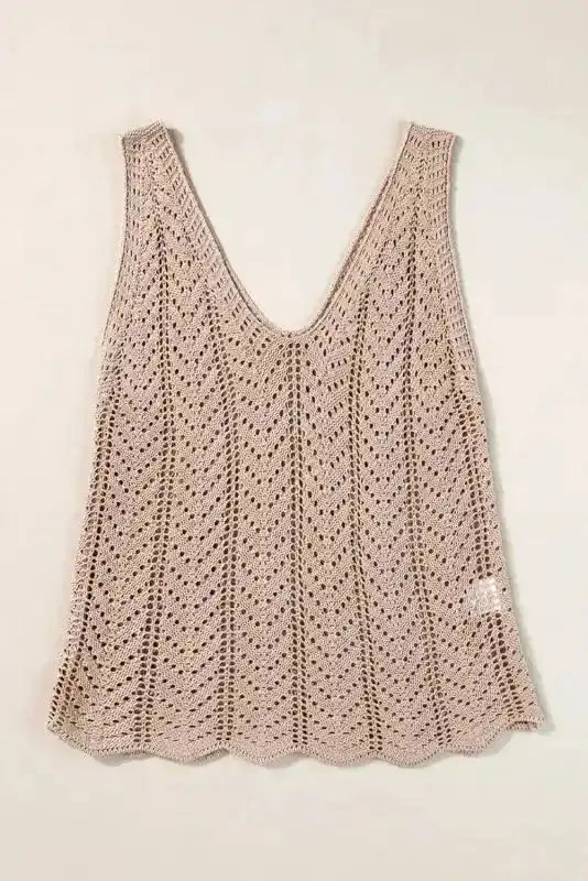Khaki Crochet Knit Vest - Fashionfitz