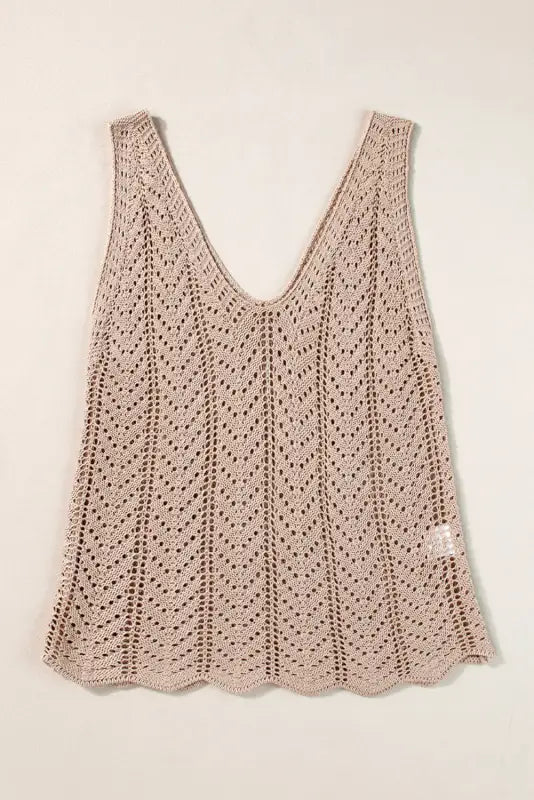 Khaki crochet knit vest - tops