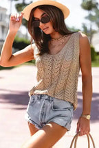 Khaki Crochet Knit Vest - Fashionfitz