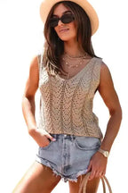 Khaki Crochet Knit Vest - Fashionfitz