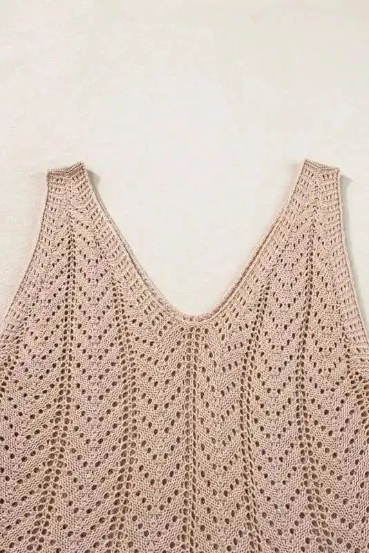 Khaki Crochet Knit Vest - Fashionfitz